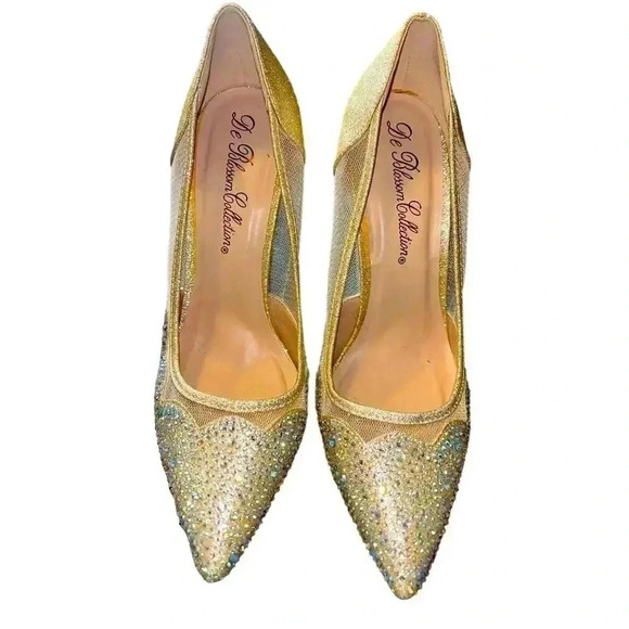De Blossom  Glitter Mesh Pointed‎ Toe Stiletto Heels Wedding Evening Pumps - Picture 1 of 6